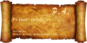 Priher Arzén névjegykártya